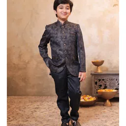 AJ Dezines Jacquard Woven Full Sleeves Geometric Printed Sherwani & Pant Set - Purple image 5