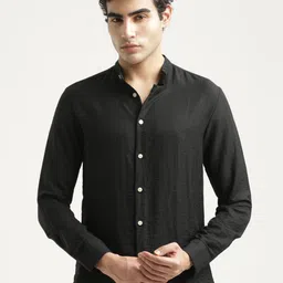 Blu MNKY Men Smart Fit Solid Mandarin Collar Casual Shirt-image-33