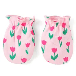 Babyhug Cotton Cap Mittens & Booties with Floral Print - Pink image 5