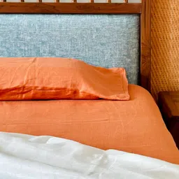 Pravaah India King Size Rust Orange Hemp Bedsheet Set | 100% Hemp & Herringbone Weave | Sawera image 5