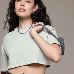 The Roadster Life Co. Drop-Shoulder Sleeves Pure Cotton Boxy Crop T-shirt-picture-38