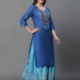 Aurelia Blue Embroidered Straight Kurta image 4