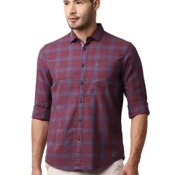 Basics Red Cotton Slim Fit Checks Shirt-picture-13