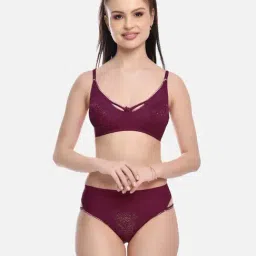 fims FIMS: Fashion is my Style Burgundy Lace Work Lingerie Set-picture-18