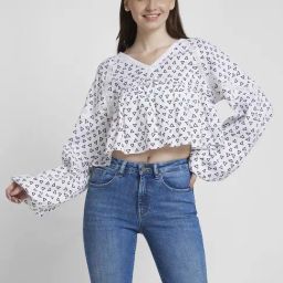 Spykar White & Black Cotton Printed Crop Top-picture-47