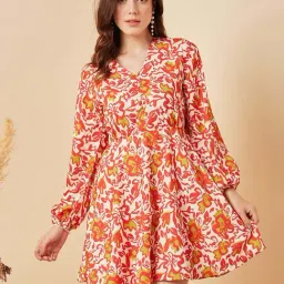 Marie Claire Orange Printed A-Line Dress-image-71