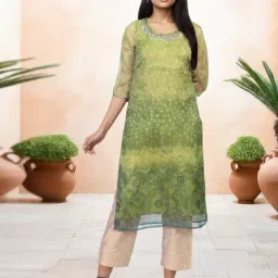 Aurelia Olive Green Polyester Tie - Dye Kurti-image-41