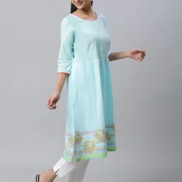 Aurelia Blue Cotton Printed Straight Kurta image 4