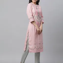 Aurelia Pink Printed Straight Kurta image 4