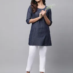 Aurelia Blue Cotton Woven Pattern Straight Kurti image 4