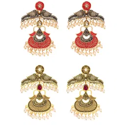 OOMPH Jewellery Gold Tone & Red Peacock Design Dangler - Set of 2 image 4