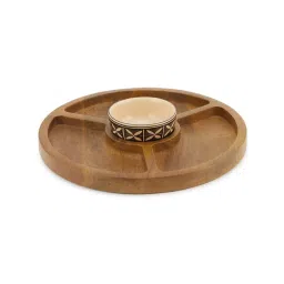 Fabindia Thar Natural Wood 1 Platter & 1 Dip Bowl image 2