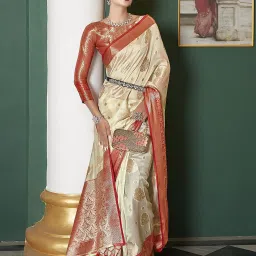 Elora Cream Silk Woven Saree With Unstitched Blouse image 4