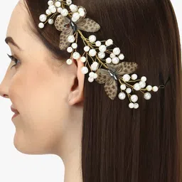 Adwitiya Collection Women Gold-Toned Pearl Studded Butterfly Hair Accessory-picture-16