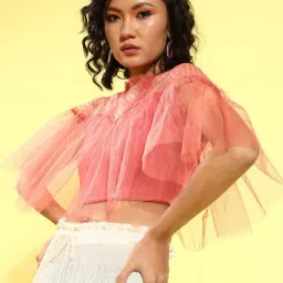 KASSUALLY Peach Lace Crop Top-picture-36