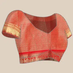 Silk Land White & Red Woven Saree With Unstitched Blouse image 4