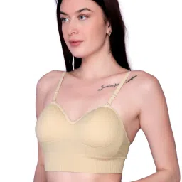 Spiaty Beige Elastane Solid Bralette image 4