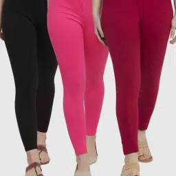 Gracit Black & Pink Mid Rise Leggings - Pack Of 3-image-92