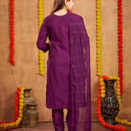 Aarika Kids Wine Embroidered Kurta, Pants with Dupatta image 2