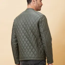 Being Human Dark Green Oversized Self Pattern Biker Jackets image 2