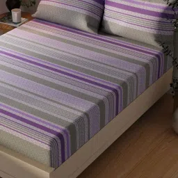 BIANCA Lopez Grey & Purple Cotton 120 TC Kopa Extra Smooth Double Size Bed Sheet With Pillow covers image 4