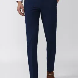 Van Heusen Navy Blue Slim Fit Checks Trousers-picture-22