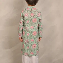 Anthrilo Boys Green & White Cotton Regular Fit Printed Kurta Set image 2
