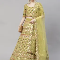 SHUBHKALA Olive Green Embroidered Lehenga and Choli Set With Dupatta image 4