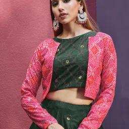 SHUBHKALA Green Silk Embellished Lehenga and Choli Set With Dupatta image 4