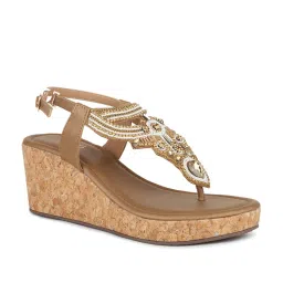 Inc.5 Women's Antique Gold Back Strap Wedges image 2