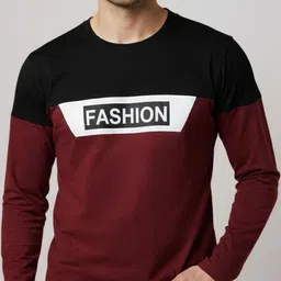 AUTNA Men Typography Printed Slim Fit Colourblocked Cotton T-shirt image 2