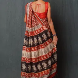 Unnati Silks Red Silk Printed Saree With Unstitched Blouse image 2