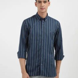 Tommy Hilfiger Blue Cotton Regular Fit Striped Shirt-picture-24