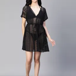 Oxolloxo Black Self Design Beachwear Dress image 4