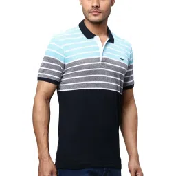 Park Avenue Blue  Slim Fit Striped Polo T-Shirt image 4