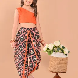 LilPicks Kids Orange & Black Printed Top, Shrug with Dhoti image 4