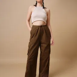 Bewakoof Brown Relaxed Fit Mid Rise Pants image 4