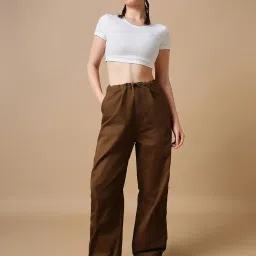 Bewakoof Brown Relaxed Fit Mid Rise Pants image 4