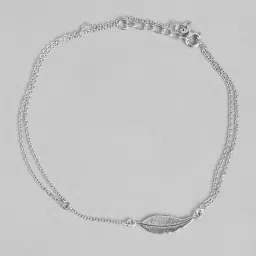 Zavya 925 Sterling Silver Leafy Multistring Rhodium Chained Flexible Anklets For Women image 4