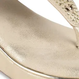 Rocia by Regal Women's Golden T-Strap Wedges image 4