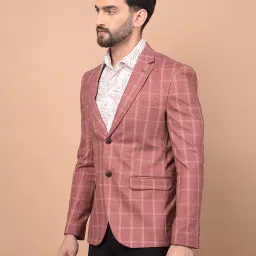Crimsoune Club Peach Regular Fit Checquered Blazer image 4