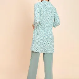 Sweet Dreams Blue & Grey Cotton Printed Kurti Pyjama Set image 2