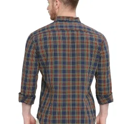 Basics Navy Cotton Slim Fit Checks Shirt image 2