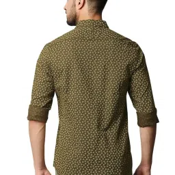 Basics Brown Cotton Slim Fit Printed Shirt image 2