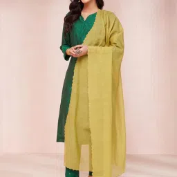 Fabindia Lime Green Woven Pattern Dupatta image 2