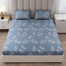 Monte Carlo Ryalking Blue Polyester Printed 135 GSM King Bedsheet with 2 x Pillow Covers image 2