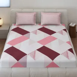 Monte Carlo Stanley Peach Polyester Printed 130 GSM King Fitted Bedsheet with 2 x Pillow Covers image 2