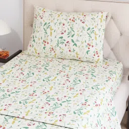 Layers Emaline Floral Beige 144 TC Cotton Single Bed Sheet with 1 Pillow Cover image 2