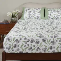 Maspar Green Cotton Printed 200 TC Double Fitted Bedsheet with 2 Pillow Covers image 2