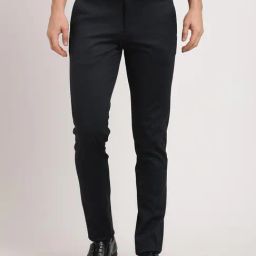 Turtle Black Poly Rayon Spandex Slim Fit Dobby Trousers-picture-36